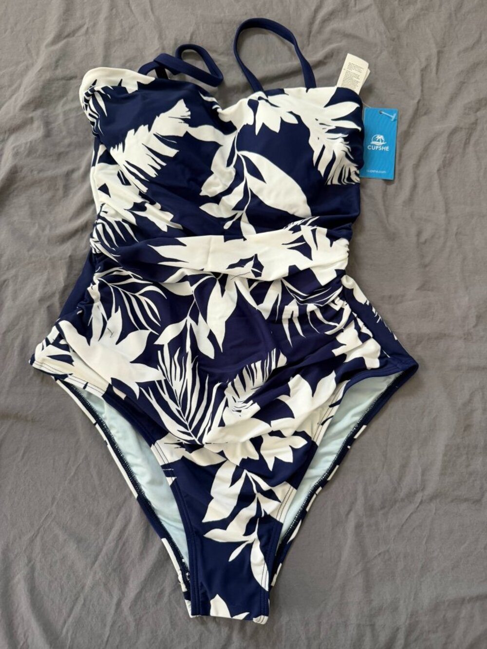 Cupshe Navy and White Floral One Piece Swimsuit, Women's, Small